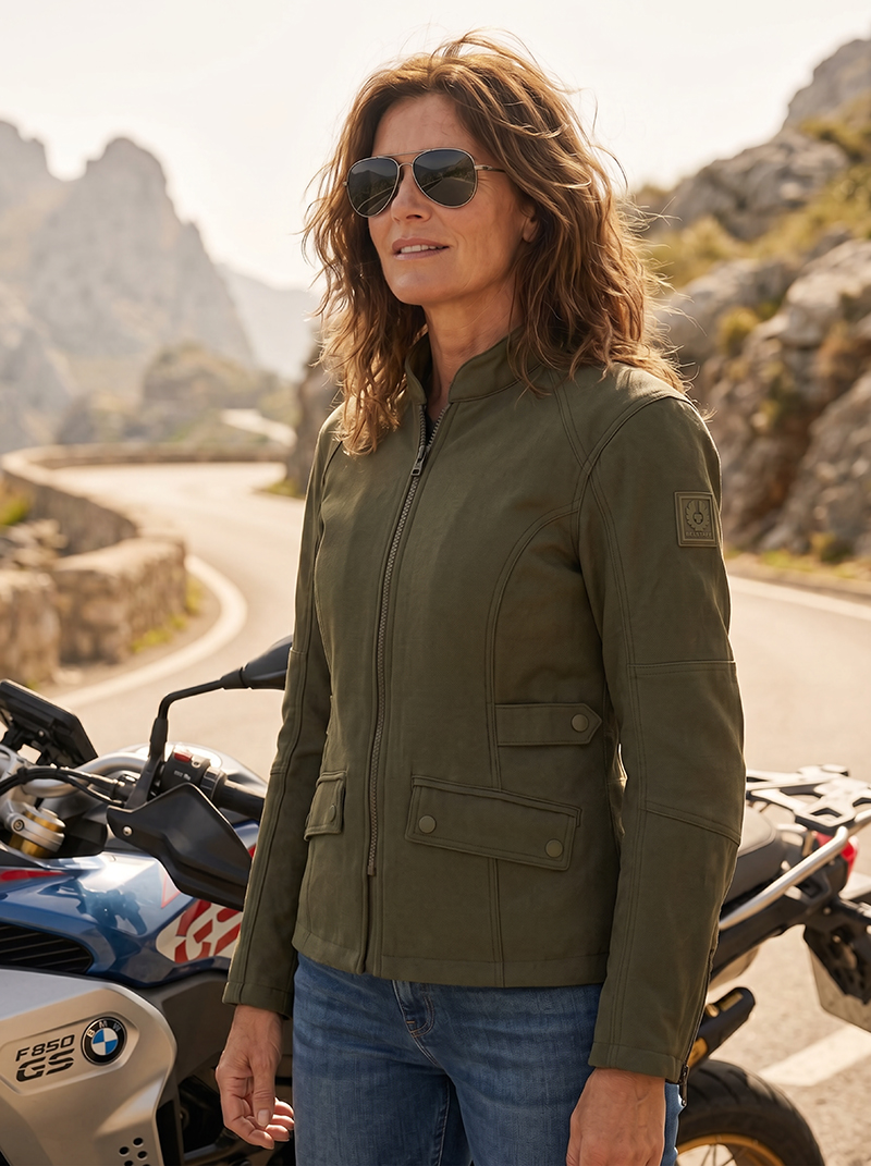 Lady wearing Belstaff Trent jacket